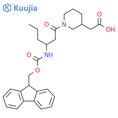 2-{1-3-({(9H-fluoren-9-yl)methoxycarbonyl}amino)hexanoylpiperidin-3-yl}acetic acid structure