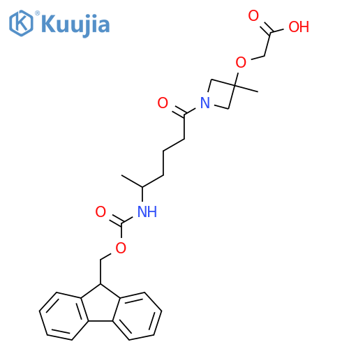 2-({1-5-({(9H-fluoren-9-yl)methoxycarbonyl}amino)hexanoyl-3-methylazetidin-3-yl}oxy)acetic acid structure