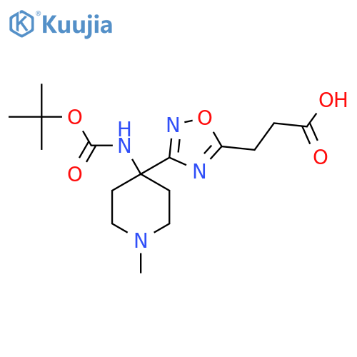 3-3-(4-{(tert-butoxy)carbonylamino}-1-methylpiperidin-4-yl)-1,2,4-oxadiazol-5-ylpropanoic acid structure