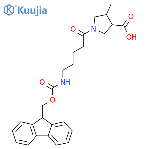 1-5-({(9H-fluoren-9-yl)methoxycarbonyl}amino)pentanoyl-4-methylpyrrolidine-3-carboxylic acid structure