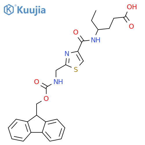 4-({2-({(9H-fluoren-9-yl)methoxycarbonyl}amino)methyl-1,3-thiazol-4-yl}formamido)hexanoic acid structure
