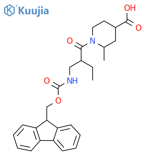 1-{2-({(9H-fluoren-9-yl)methoxycarbonyl}amino)methylbutanoyl}-2-methylpiperidine-4-carboxylic acid structure