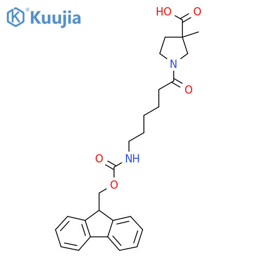 1-6-({(9H-fluoren-9-yl)methoxycarbonyl}amino)hexanoyl-3-methylpyrrolidine-3-carboxylic acid structure