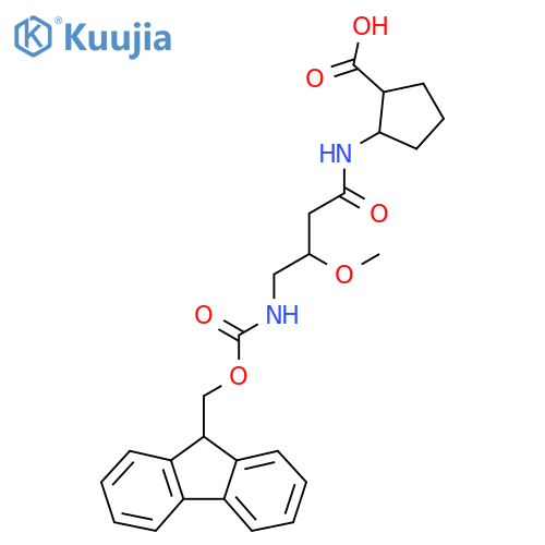 2-4-({(9H-fluoren-9-yl)methoxycarbonyl}amino)-3-methoxybutanamidocyclopentane-1-carboxylic acid structure