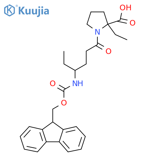 2-ethyl-1-4-({(9H-fluoren-9-yl)methoxycarbonyl}amino)hexanoylpyrrolidine-2-carboxylic acid structure