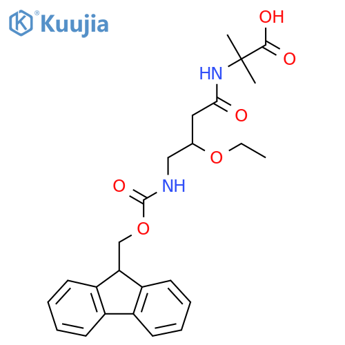 2-3-ethoxy-4-({(9H-fluoren-9-yl)methoxycarbonyl}amino)butanamido-2-methylpropanoic acid structure