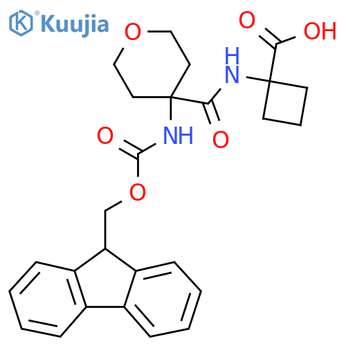 1-4-({(9H-fluoren-9-yl)methoxycarbonyl}amino)oxane-4-amidocyclobutane-1-carboxylic acid structure