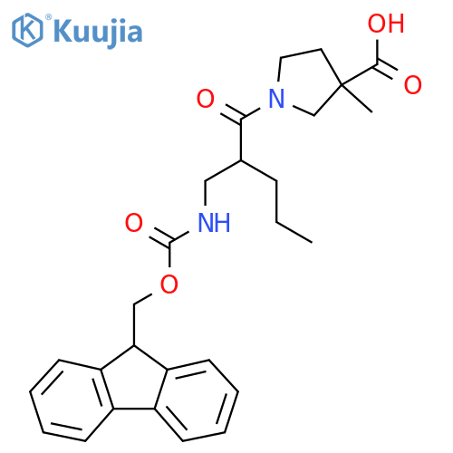 1-{2-({(9H-fluoren-9-yl)methoxycarbonyl}amino)methylpentanoyl}-3-methylpyrrolidine-3-carboxylic acid structure