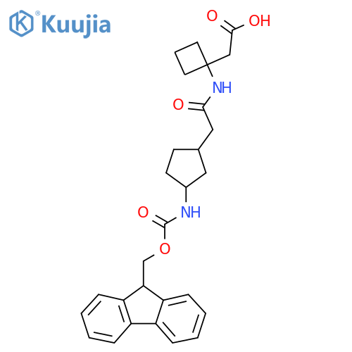 2-(1-{2-3-({(9H-fluoren-9-yl)methoxycarbonyl}amino)cyclopentylacetamido}cyclobutyl)acetic acid structure