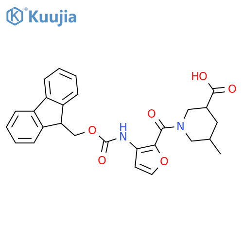 1-3-({(9H-fluoren-9-yl)methoxycarbonyl}amino)furan-2-carbonyl-5-methylpiperidine-3-carboxylic acid structure