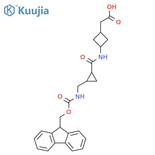 2-(3-{2-({(9H-fluoren-9-yl)methoxycarbonyl}amino)methylcyclopropaneamido}cyclobutyl)acetic acid structure