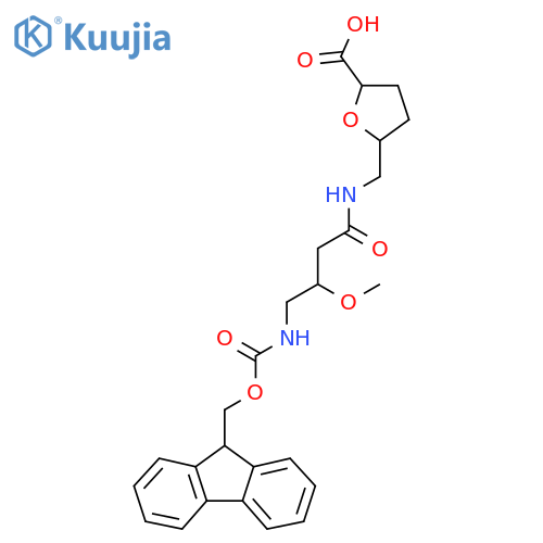 5-{4-({(9H-fluoren-9-yl)methoxycarbonyl}amino)-3-methoxybutanamidomethyl}oxolane-2-carboxylic acid structure