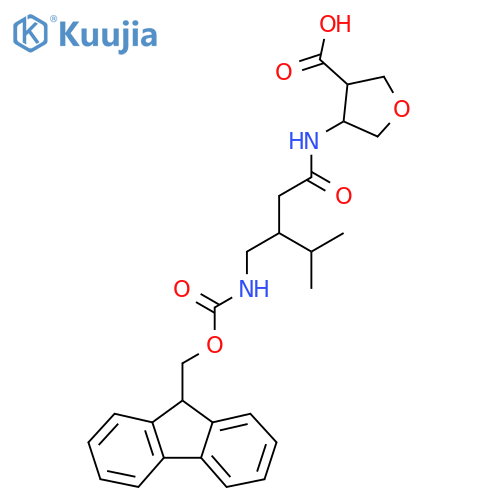4-{3-({(9H-fluoren-9-yl)methoxycarbonyl}amino)methyl-4-methylpentanamido}oxolane-3-carboxylic acid structure