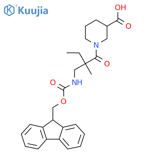 1-{2-({(9H-fluoren-9-yl)methoxycarbonyl}amino)methyl-2-methylbutanoyl}piperidine-3-carboxylic acid structure
