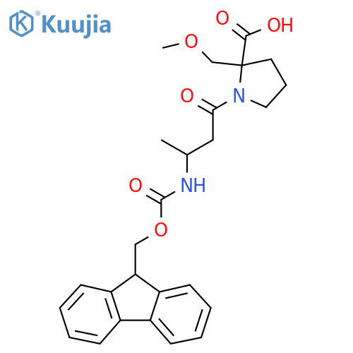 1-3-({(9H-fluoren-9-yl)methoxycarbonyl}amino)butanoyl-2-(methoxymethyl)pyrrolidine-2-carboxylic acid structure