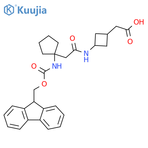 2-(3-{2-1-({(9H-fluoren-9-yl)methoxycarbonyl}amino)cyclopentylacetamido}cyclobutyl)acetic acid structure