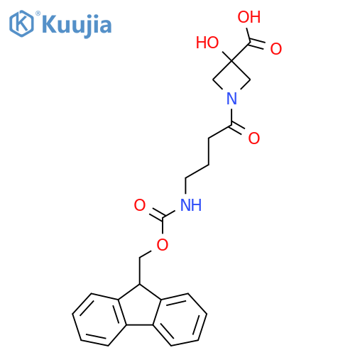1-4-({(9H-fluoren-9-yl)methoxycarbonyl}amino)butanoyl-3-hydroxyazetidine-3-carboxylic acid structure