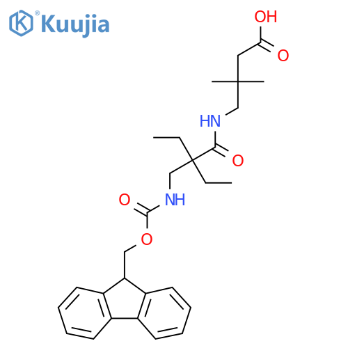 4-{2-ethyl-2-({(9H-fluoren-9-yl)methoxycarbonyl}amino)methylbutanamido}-3,3-dimethylbutanoic acid structure