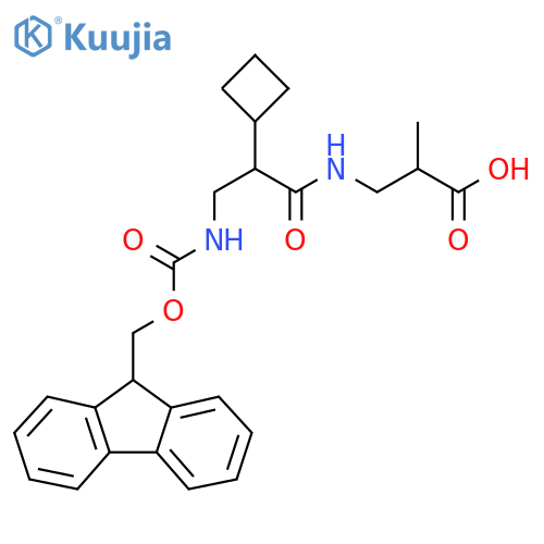 3-2-cyclobutyl-3-({(9H-fluoren-9-yl)methoxycarbonyl}amino)propanamido-2-methylpropanoic acid structure