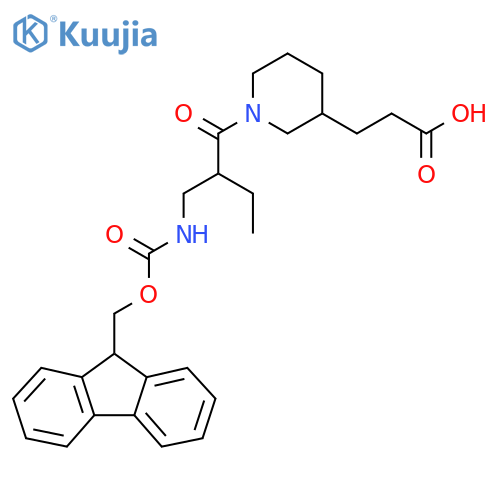 3-(1-{2-({(9H-fluoren-9-yl)methoxycarbonyl}amino)methylbutanoyl}piperidin-3-yl)propanoic acid structure