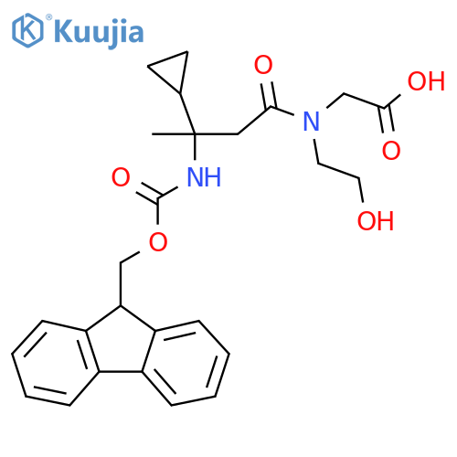 2-3-cyclopropyl-3-({(9H-fluoren-9-yl)methoxycarbonyl}amino)-N-(2-hydroxyethyl)butanamidoacetic acid structure