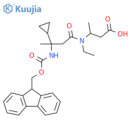 3-3-cyclopropyl-N-ethyl-3-({(9H-fluoren-9-yl)methoxycarbonyl}amino)butanamidobutanoic acid structure