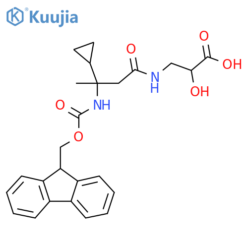 3-3-cyclopropyl-3-({(9H-fluoren-9-yl)methoxycarbonyl}amino)butanamido-2-hydroxypropanoic acid structure