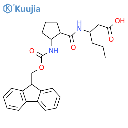 3-{2-({(9H-fluoren-9-yl)methoxycarbonyl}amino)cyclopentylformamido}hexanoic acid structure