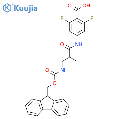 4-3-({(9H-fluoren-9-yl)methoxycarbonyl}amino)-2-methylpropanamido-2,6-difluorobenzoic acid structure