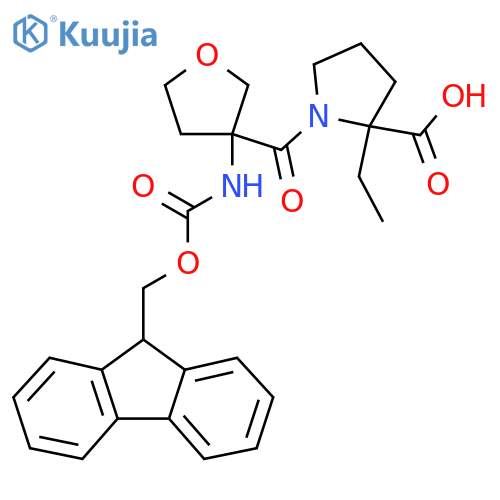 2-ethyl-1-3-({(9H-fluoren-9-yl)methoxycarbonyl}amino)oxolane-3-carbonylpyrrolidine-2-carboxylic acid structure