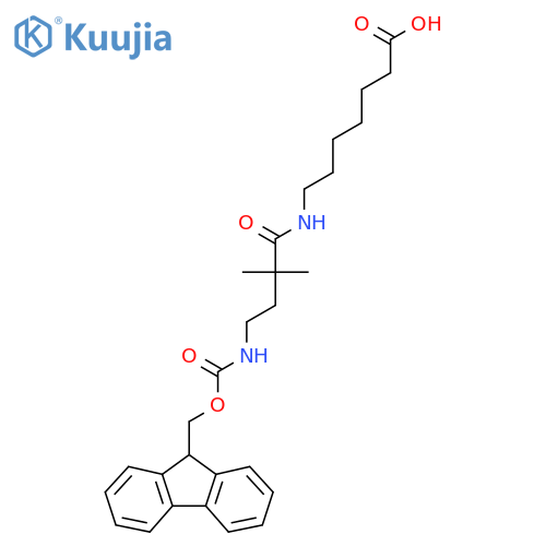 7-4-({(9H-fluoren-9-yl)methoxycarbonyl}amino)-2,2-dimethylbutanamidoheptanoic acid structure