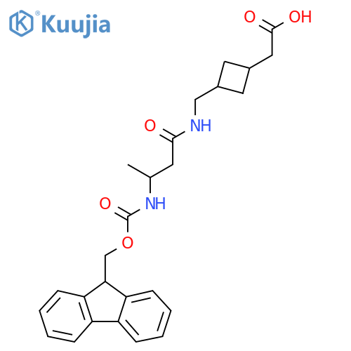 2-(3-{3-({(9H-fluoren-9-yl)methoxycarbonyl}amino)butanamidomethyl}cyclobutyl)acetic acid structure