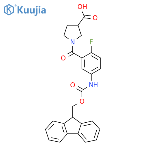 1-5-({(9H-fluoren-9-yl)methoxycarbonyl}amino)-2-fluorobenzoylpyrrolidine-3-carboxylic acid structure