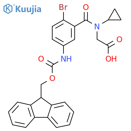 2-{1-2-bromo-5-({(9H-fluoren-9-yl)methoxycarbonyl}amino)phenyl-N-cyclopropylformamido}acetic acid structure