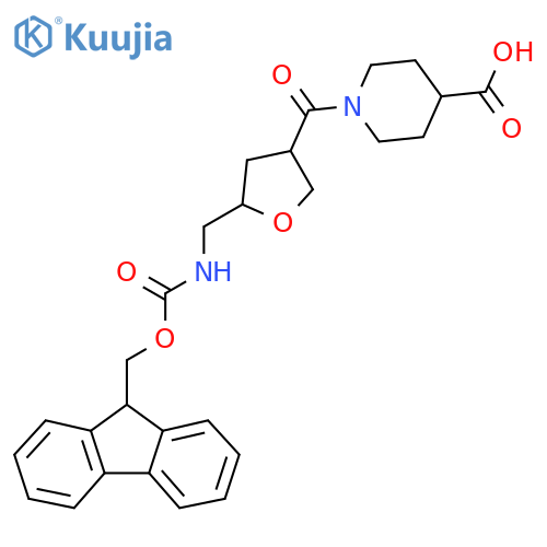 1-{5-({(9H-fluoren-9-yl)methoxycarbonyl}amino)methyloxolane-3-carbonyl}piperidine-4-carboxylic acid structure
