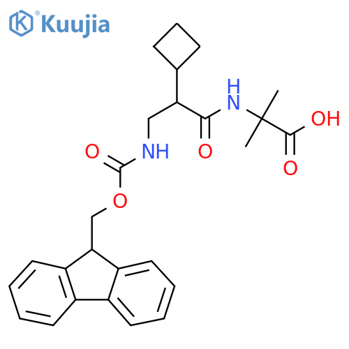 2-2-cyclobutyl-3-({(9H-fluoren-9-yl)methoxycarbonyl}amino)propanamido-2-methylpropanoic acid structure
