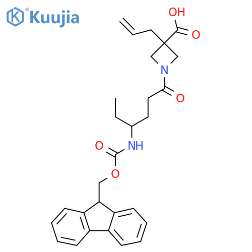 1-4-({(9H-fluoren-9-yl)methoxycarbonyl}amino)hexanoyl-3-(prop-2-en-1-yl)azetidine-3-carboxylic acid structure