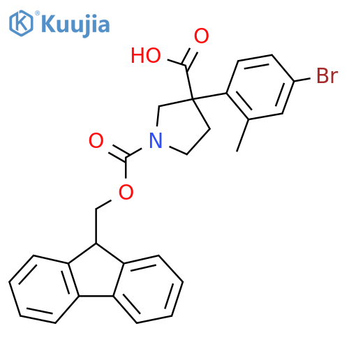 3-(4-bromo-2-methylphenyl)-1-{(9H-fluoren-9-yl)methoxycarbonyl}pyrrolidine-3-carboxylic acid structure