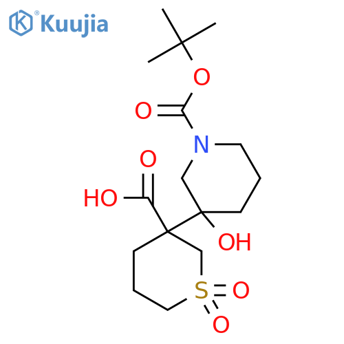 3-{1-(tert-butoxy)carbonyl-3-hydroxypiperidin-3-yl}-1,1-dioxo-1lambda6-thiane-3-carboxylic acid structure