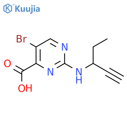 5-bromo-2-(pent-1-yn-3-yl)aminopyrimidine-4-carboxylic acid structure