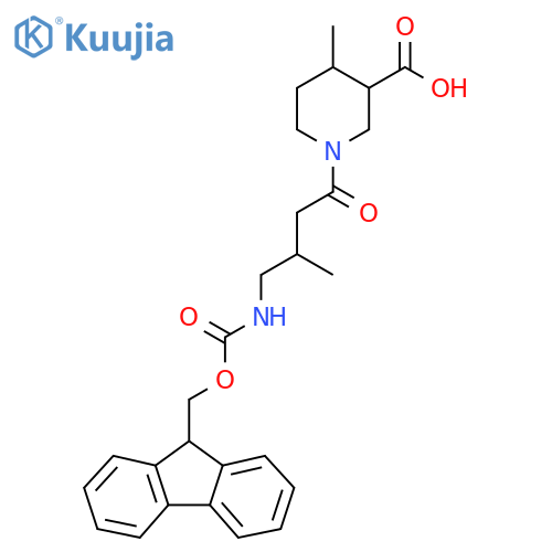 1-4-({(9H-fluoren-9-yl)methoxycarbonyl}amino)-3-methylbutanoyl-4-methylpiperidine-3-carboxylic acid structure