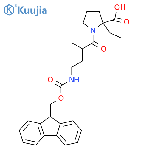 2-ethyl-1-4-({(9H-fluoren-9-yl)methoxycarbonyl}amino)-2-methylbutanoylpyrrolidine-2-carboxylic acid structure