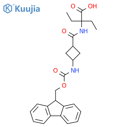 2-ethyl-2-{3-({(9H-fluoren-9-yl)methoxycarbonyl}amino)cyclobutylformamido}butanoic acid structure