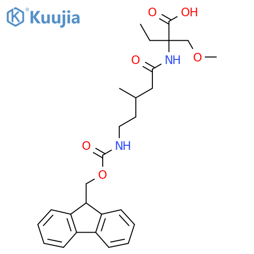 2-5-({(9H-fluoren-9-yl)methoxycarbonyl}amino)-3-methylpentanamido-2-(methoxymethyl)butanoic acid structure