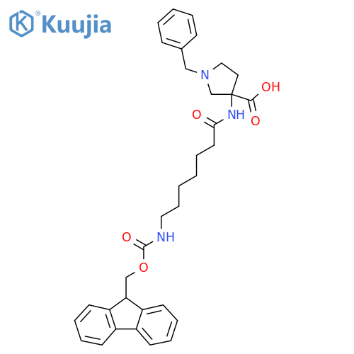 1-benzyl-3-7-({(9H-fluoren-9-yl)methoxycarbonyl}amino)heptanamidopyrrolidine-3-carboxylic acid structure