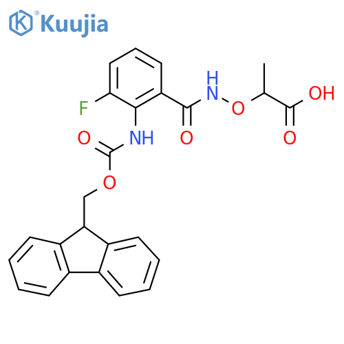 2-({2-({(9H-fluoren-9-yl)methoxycarbonyl}amino)-3-fluorophenylformamido}oxy)propanoic acid structure