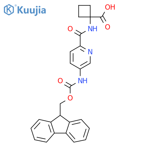 1-5-({(9H-fluoren-9-yl)methoxycarbonyl}amino)pyridine-2-amidocyclobutane-1-carboxylic acid structure