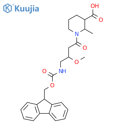 1-4-({(9H-fluoren-9-yl)methoxycarbonyl}amino)-3-methoxybutanoyl-2-methylpiperidine-3-carboxylic acid structure