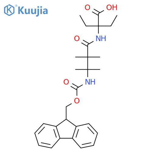 2-ethyl-2-3-({(9H-fluoren-9-yl)methoxycarbonyl}amino)-2,2,3-trimethylbutanamidobutanoic acid structure
