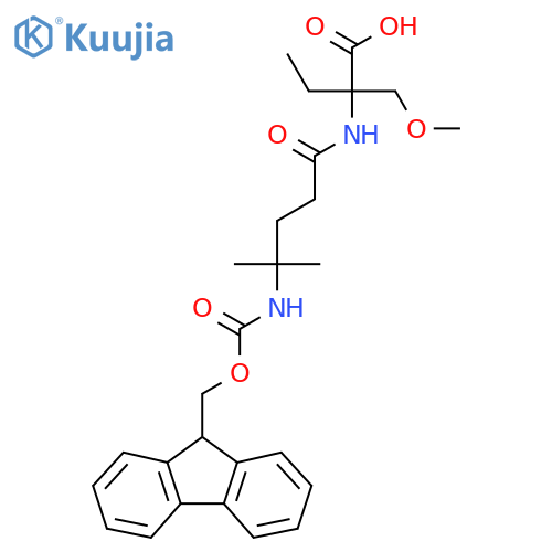 2-4-({(9H-fluoren-9-yl)methoxycarbonyl}amino)-4-methylpentanamido-2-(methoxymethyl)butanoic acid structure